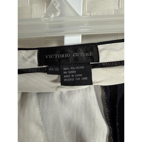 VICTORIO CUTURE Mens Black Wrinkle Resistant Pleated Dress Pants 44x32 Polyester - Picture 4 of 4